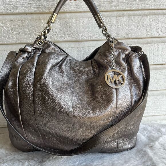 MICHAEL KORS Silver Metallic Lillie Fulton Tote Shoulder Bag - Picture 2 of 10